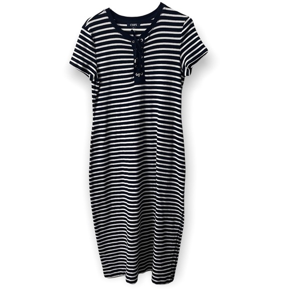 Chaps Sporty Knit Dress | Blue White | Size L - Picture 1 of 5